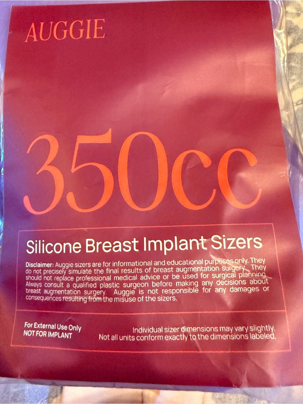Auggie 350cc Silicone Breast Implant Sizers